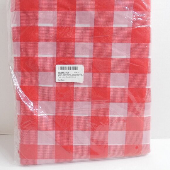 70.8" Round Tablecloth 10 Pack Thin Long & Thin Red White Checkerboard NWT - Picture 8 of 8